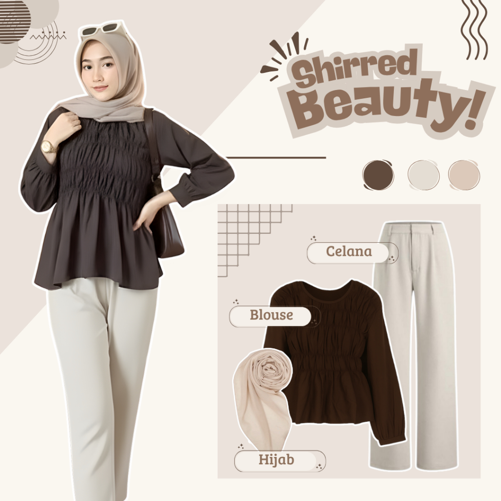 ชุดสูทอินเทรนด์ (SHISE BLOUSE | กางเกง JENNIE KNIT | HIJAB BELLA SQUARE) 3IN1 Teenage Outfit Set - S