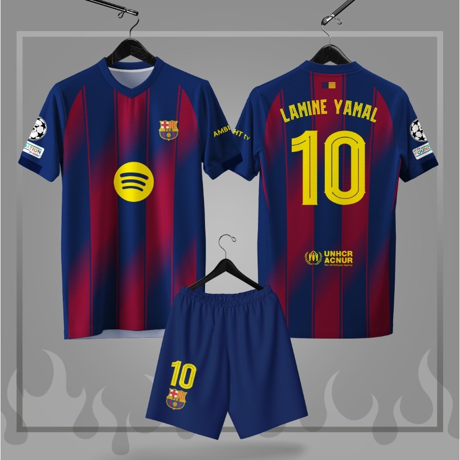 Lamine Yamal Kids Jersey 2025 Full Printing เสื้อแข่ง barcellona ใหม่ล่าสุด