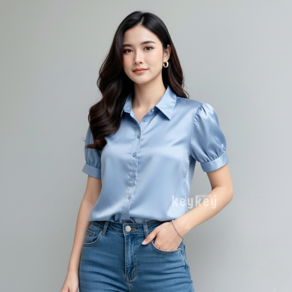 เปิดเคมจา | เสื้อเชิ้ตผู้หญิงผ้าซาตินกํามะหยี่เรียบง่ายและมีสไตล์ | เสื้อเชิ้ตแขนสั้นพรีเมี่ยมหรูหรา