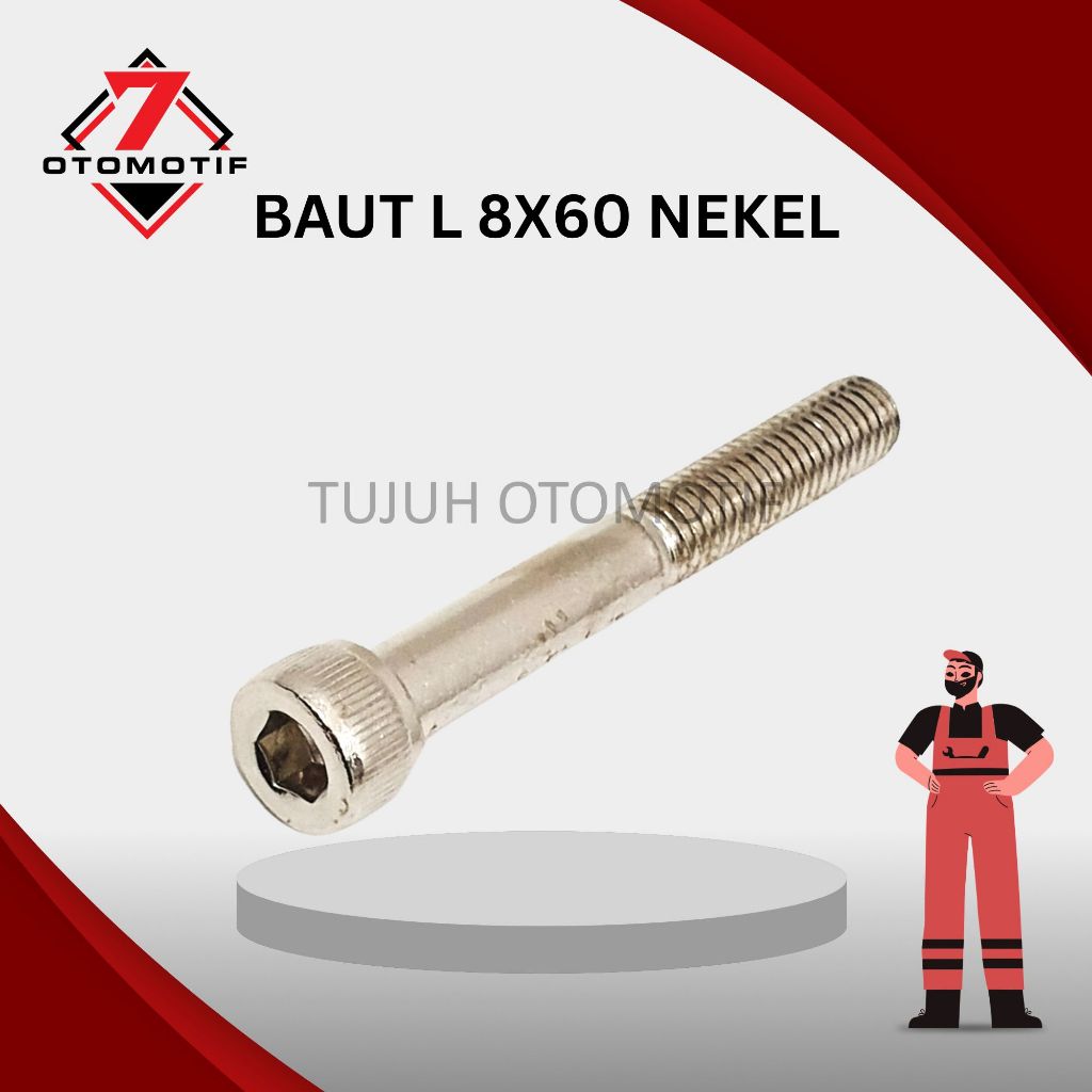 Bolt L M8x60 Key L6 Thread 12 Smooth 8x60 M8 8mm นิกเกิล