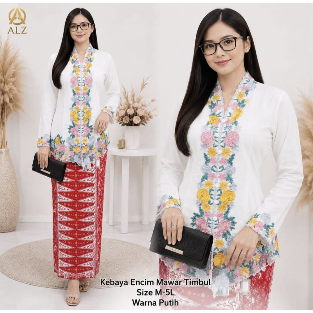 ENCIM KEBAYA SET WITH FLOWER EMBROIDERY // MODERN ENCIM KEBAYA // KARTINI KEBAYA // ENCIM KEBAYA