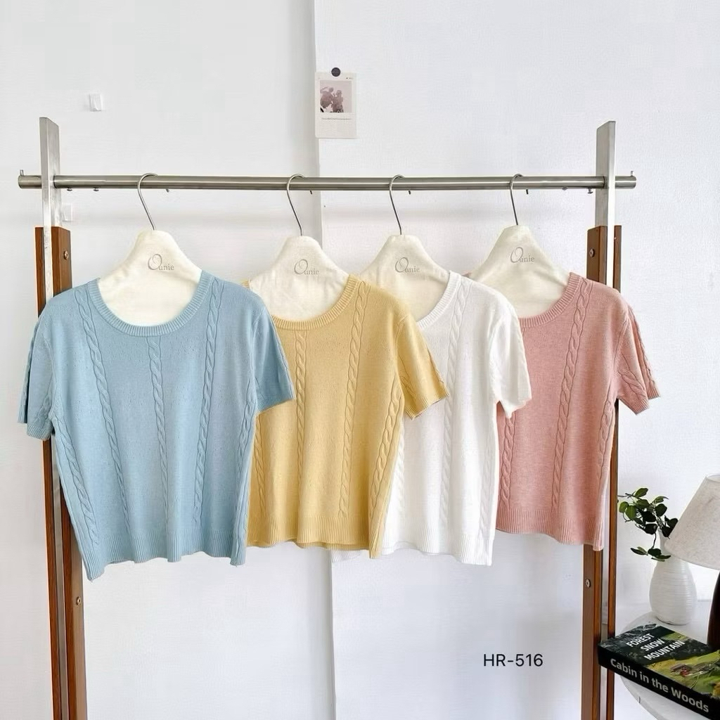 Ounie Cable Knit Top Soft Pink HR-516 BKK Shirt (ใหม่)