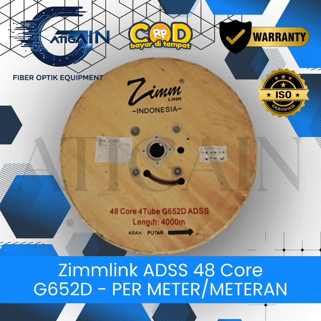 ADSS Zimmlink Optical Fiber Cable 48 Core ADSS G652D Cable - จําหน่ายโดย Meter/Per Meter