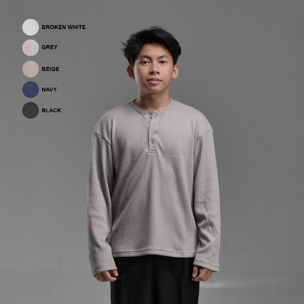 Heyslide Henley Long Sleeve Boxy - Henley Waffle