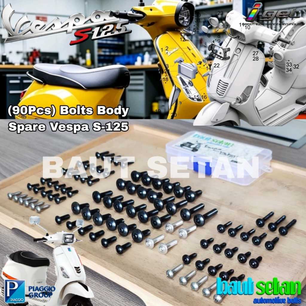 Vespa Matic S-125 Body อะไหล่สลักเกลียว Vespa S 125 Body Bolts