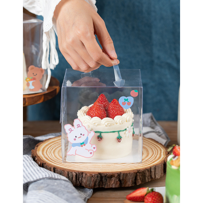 (11PC = 1KG) PB 371 TRANSPARENT PACKAGING CAKEBOX DESSERT HANDLE CLEAR MICA CAKE BOX