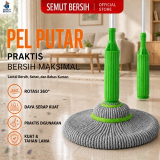 SEMUT BERSIH Pel Putar Otomatis Magic Twist Mop Pel Lantai Peras Otomatis dengan Kain Mikrofiber Daya Serap Tinggi Gagang Hijau