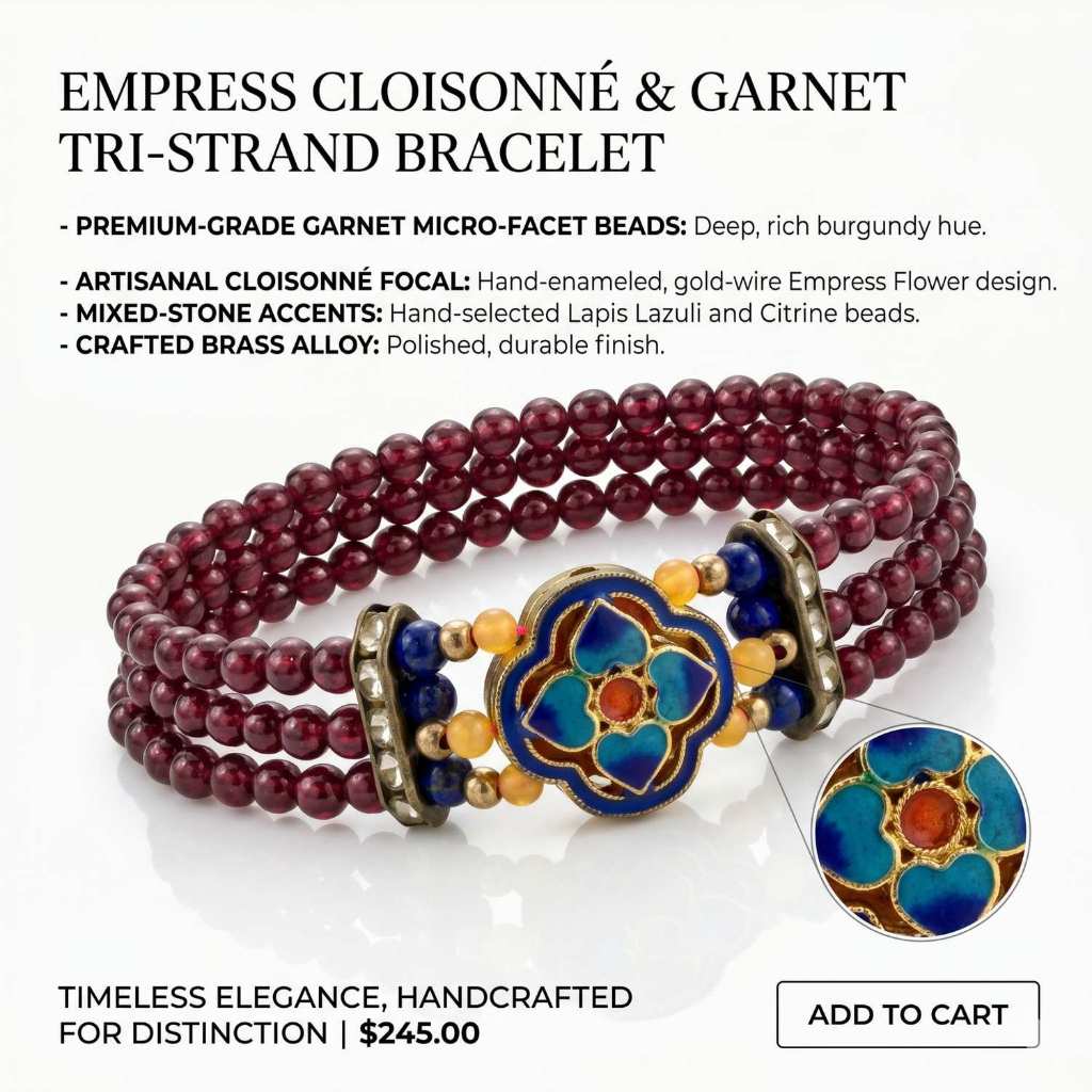 Multi-Layer Cloisonne Empress สร้อยข้อมือโกเมน Lapis Lazuli หยกสีเหลืองไทเทเนียมสแตนเลส Anti-Rust Pr