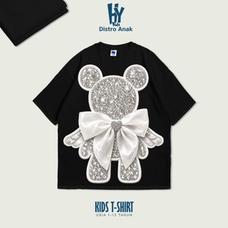[Free Stiker Nama] Kaos Anak Motif Glowing Bear Ribbon untuk usia 1-12 Tahun shp