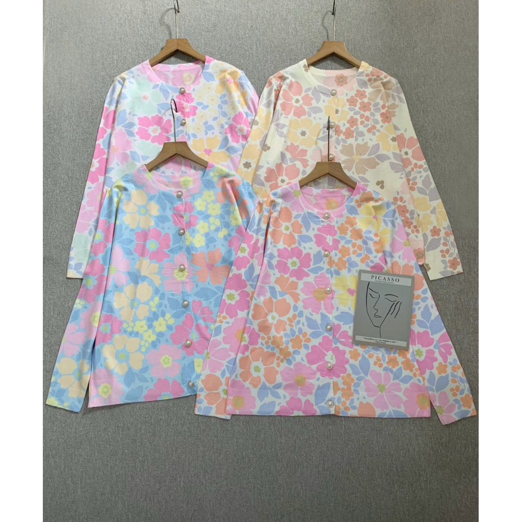Hawwa Outlet - เสื้อคาร์ดิแกนผ้าถักลายดอกไม้นําเข้า
