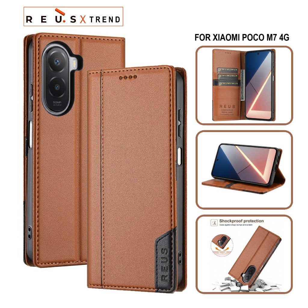 REUS เคสหนัง Xiaomi Poco M7 4g Flip Cover Wallet Card Slot Luxury Premium เคสกันกระแทก