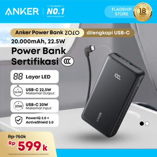 Anker Zolo Portable Power Bank 3C / CCC 10,000mAh / 20,000mAh 3 ports with Built-in Type-C Cable Type-A port 22.5W Fast Charging PD PPS, Pass Through Charging, Compatible for iPhone, Samsung - A110D / A110E