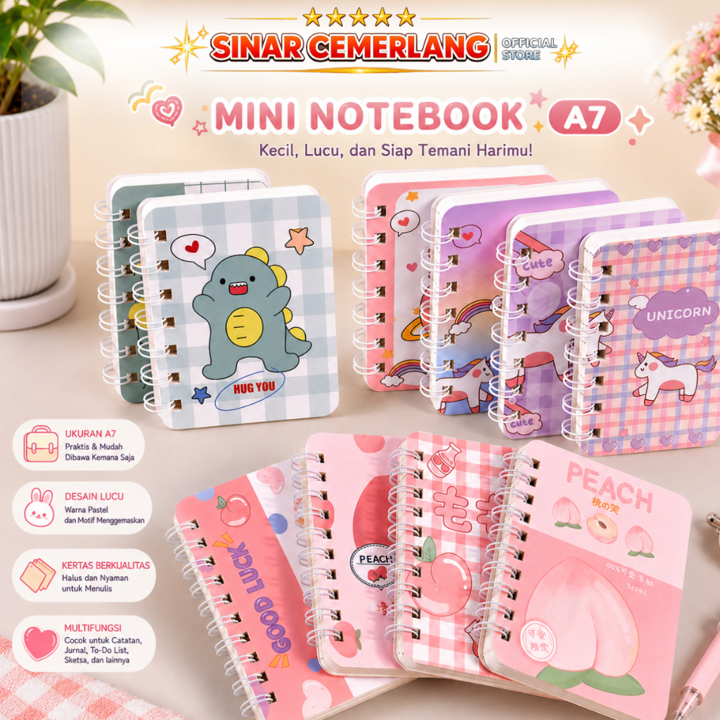 SC Mini Notebook A7 Cute Motif Ring Notebook / Small Notebook A7 Size
