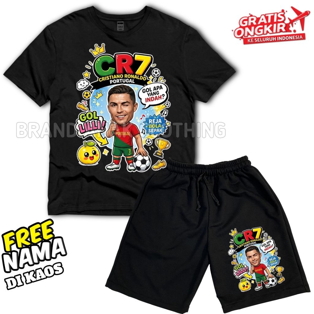 ค. RONALDO Portugal Kids ชุดเสื้อยืดและกางเกง - ฟรี NAME TSHIRT RONALDO CR7 KIDS เสื้อยืด