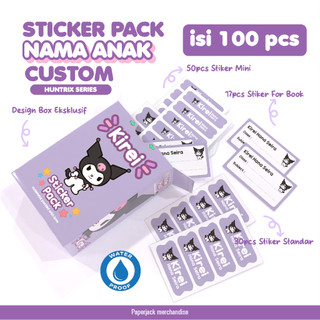 Sticker Label Nama Anak Custom Waterproof  Tahan Air 1 Pack BOX Karakter Sanrio Kuromi My Melody Cinnamoroll Tahan Air High Quality Sticker Pensil Buku Peralatan Sekolah