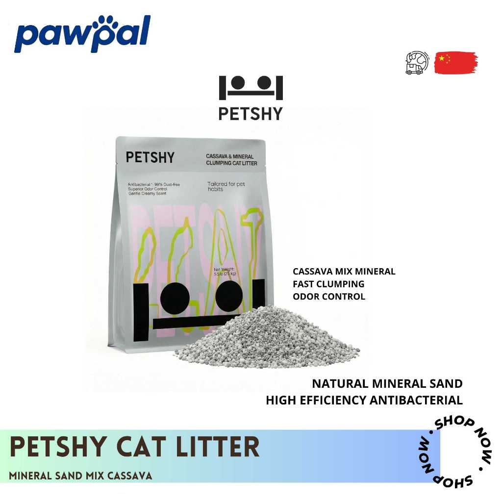 [PAWPAL.ID] PETSHY CASSAVA & MINERAL Clumping Cat Litter 7L 2.5KG - ทรายแมว Mineral and CASSAVA ต้าน