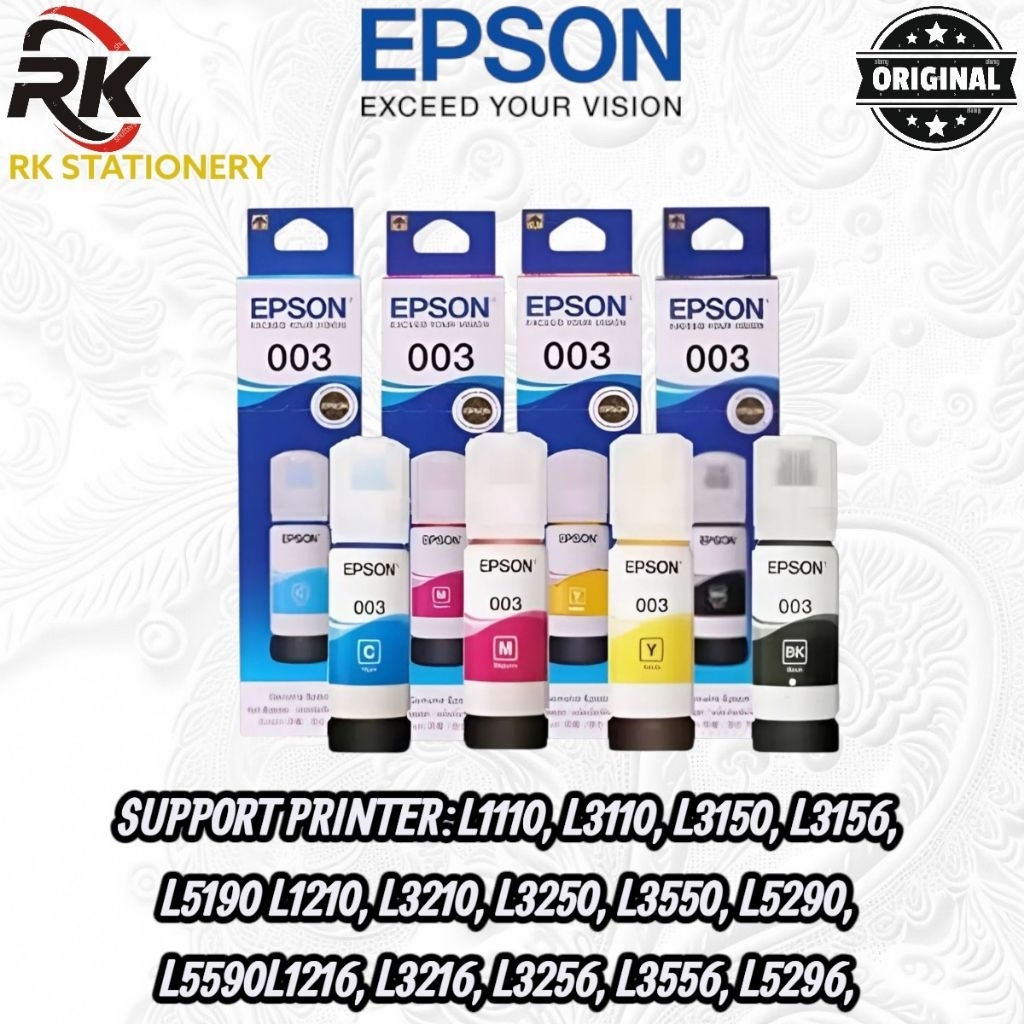 Epson 003 1 SET และ Variant type: L1110, L3110, L3150, L3156, L5190Printer L1210, L3210, L3250, L355