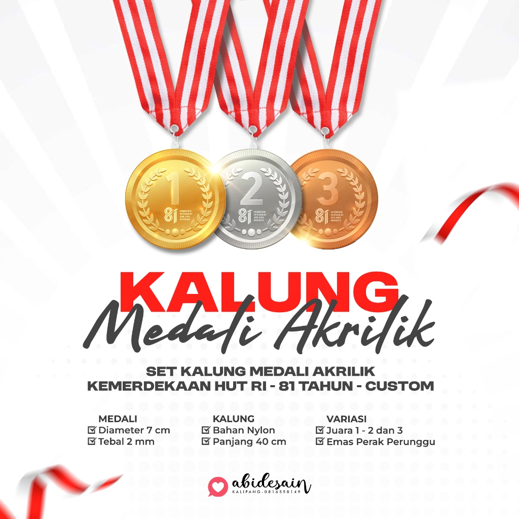 สร้อยคอ ACRYLIC MEDAL - CHAMPION MEDAL - INDONESIAN DAY NECKLACE
