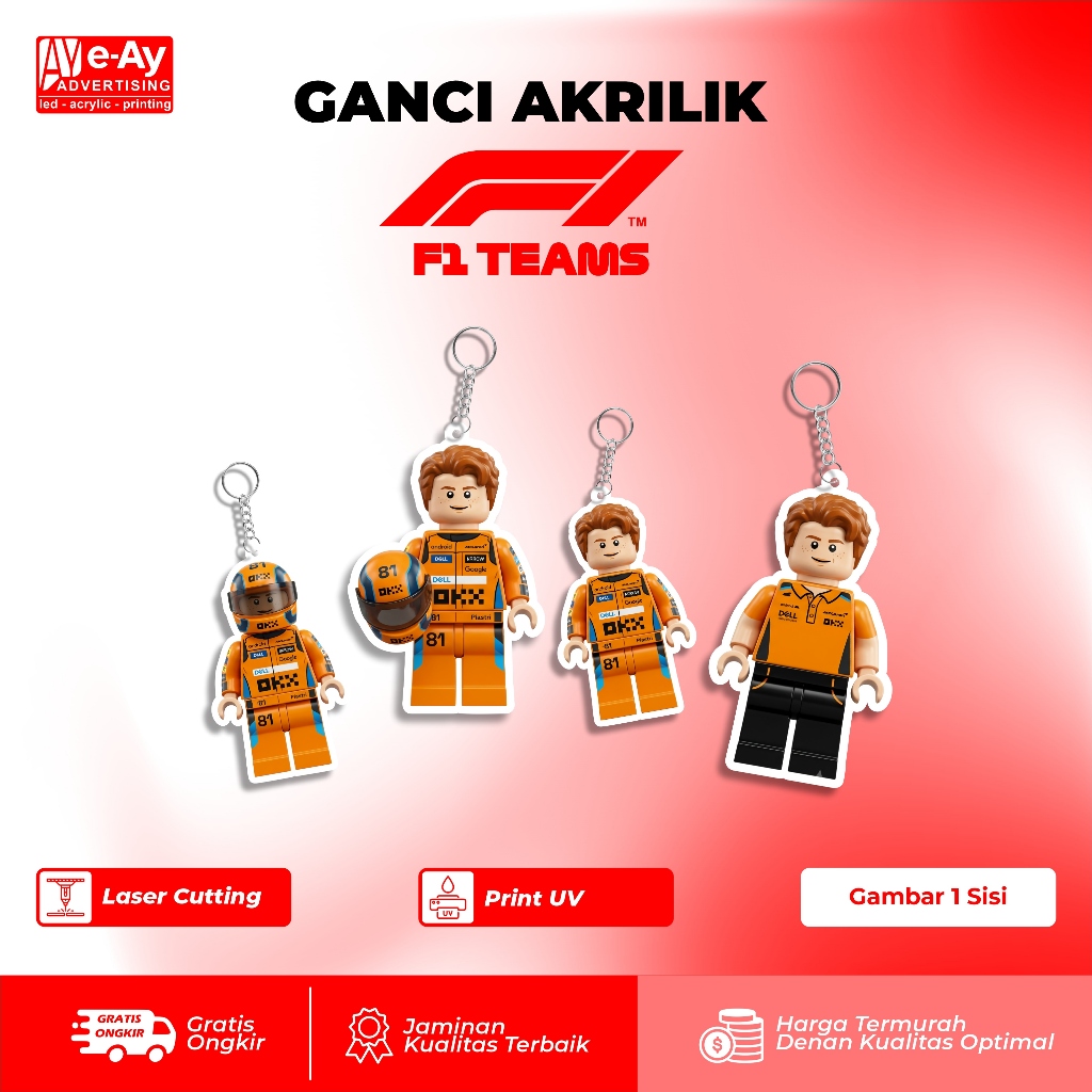 พวงกุญแจอะคริลิคระดับพรีเมี่ยม ทนทาน – F1 Driver Lego Edition Oscar Piestri Mclaren | เอยาดอร์ตี