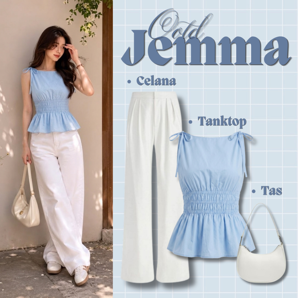 Viral Casual Teenage Womens Outfit Set [JEMMA TOP + กางเกง Jennie + กระเป๋า] Soft Girl Korean Look อ