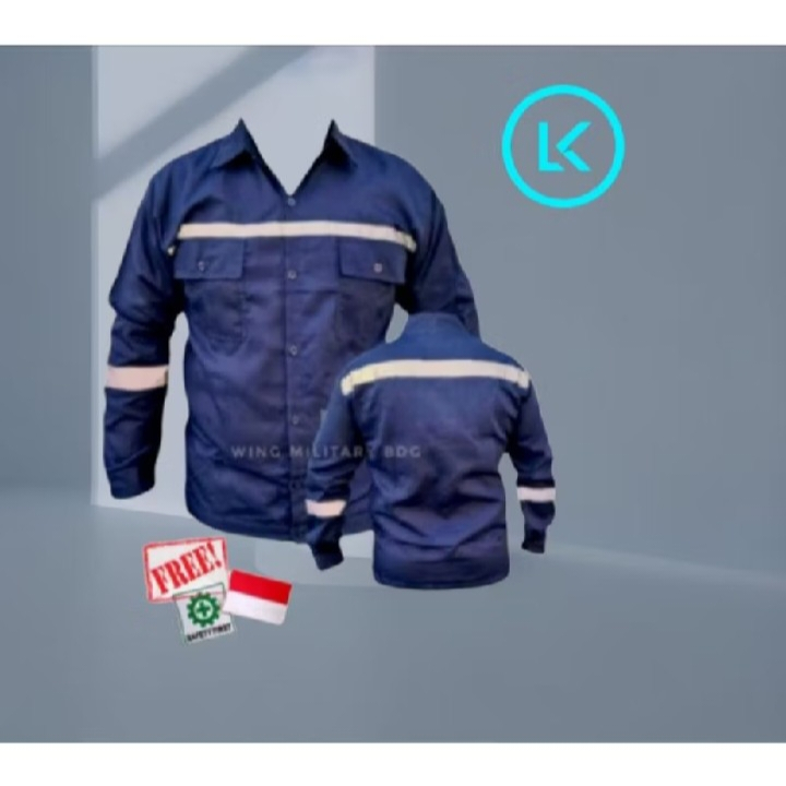 KEMEJA SAFETY WORK SHIRT FREE FLAG LOGO AND SAFETY LONG-SLEEVED FIELD SHIRT
