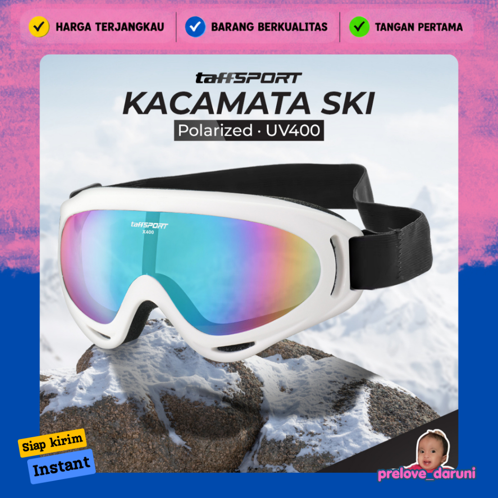 [PD] TaffiSPORT หมวกกันน็อคมอเตอร์ไซค์ Goggles Ski Polarized UV400 Windproof - X400 - สีขาว