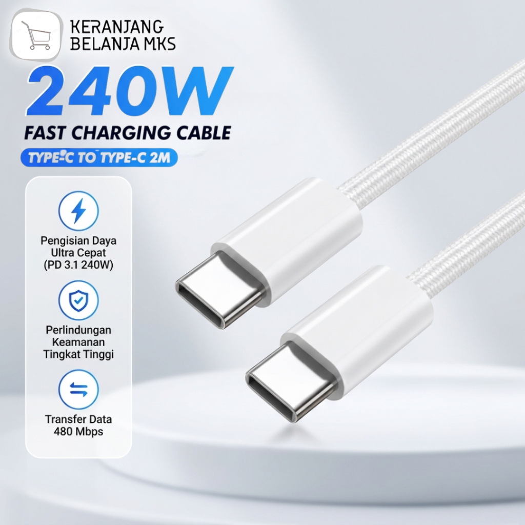 สายชาร์จ 2M USB Type C ถึง Type C ชาร์จเร็ว