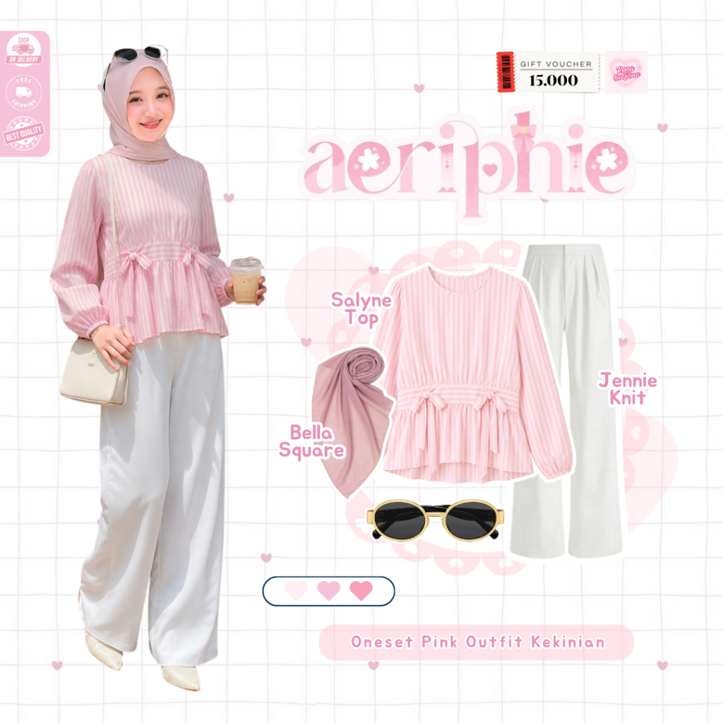 Healing Simple Pinky Style Outfit (Bella Square + Salyne Top + Jennie Knit) Teenagers Simple Campus 