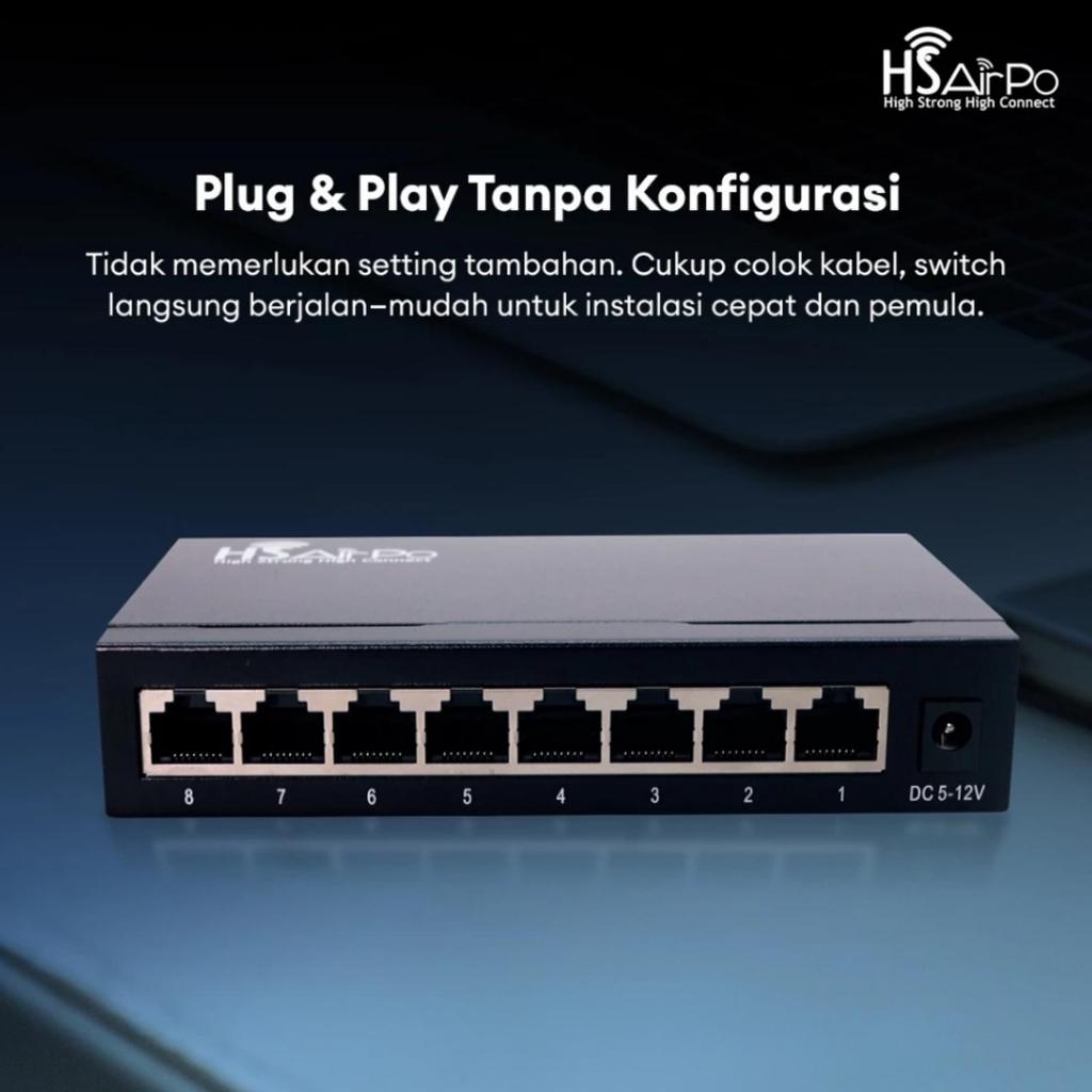 HSAIRPO HS-SW108T SWITCH ETHERNET 8 PORT 10/100M RJ45 FAST LAN NETWORK HUB METAL