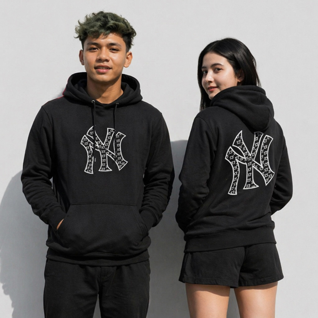 MLB Korea NY Classic Hoodie Jumper Cotton Fleece วัสดุ | เสื้อฮู้ดแบบสวม สีดํา