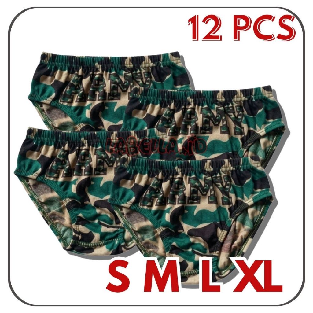 PACKAGE 12 ชิ้น กางเกงในเด็กชาย ซีดีเด็กผู้ชาย อายุ 1 - 5 ปี Army/Doreng Motif LABELLA.ID