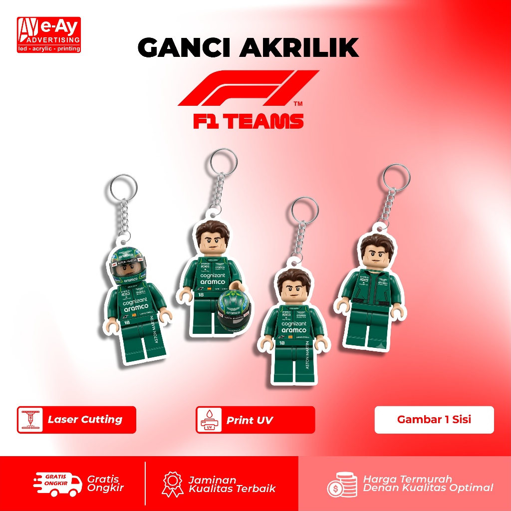 พวงกุญแจอะคริลิคระดับพรีเมียม ทนทาน – F1 Driver Lego Edition Lance Stroll Aston Martin | เอยาดอร์ตี