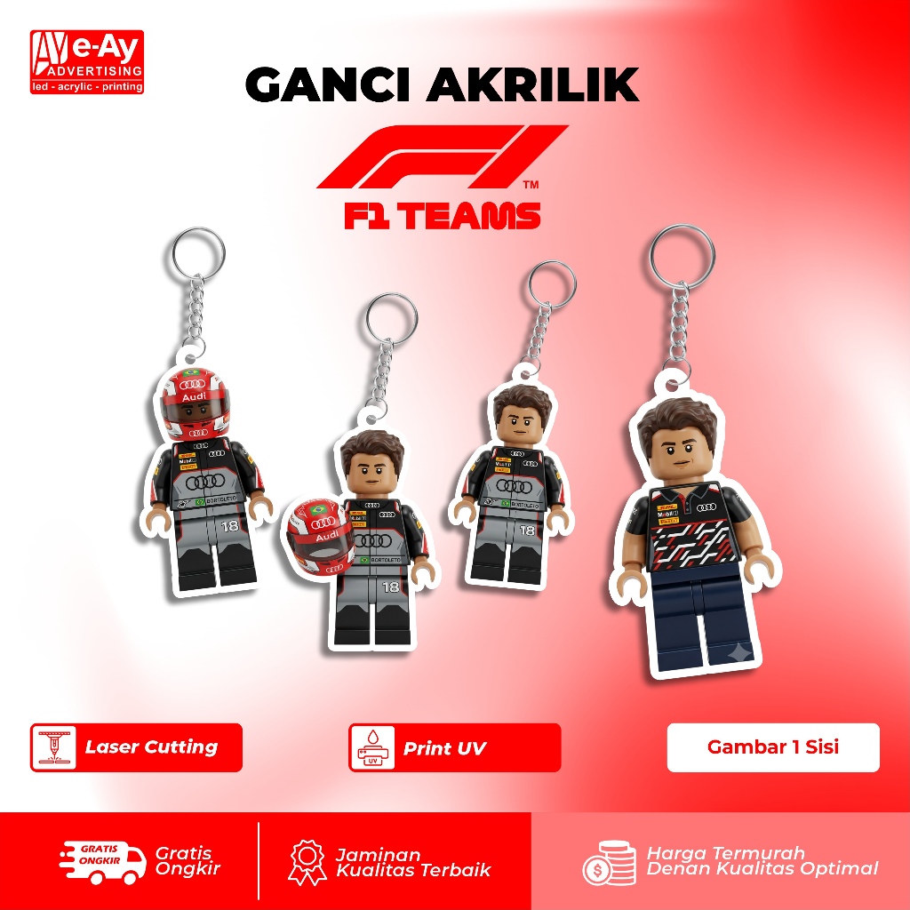 พวงกุญแจอะคริลิคระดับพรีเมียม ทนทาน – F1 Driver Lego Edition Gabriel Bortoleto Audi | เอยาดอร์ตี