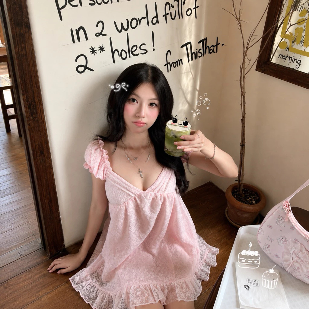 YUMERII Dreamy Mini Babydoll Dress Shoujo Coquette Vintage Pastel