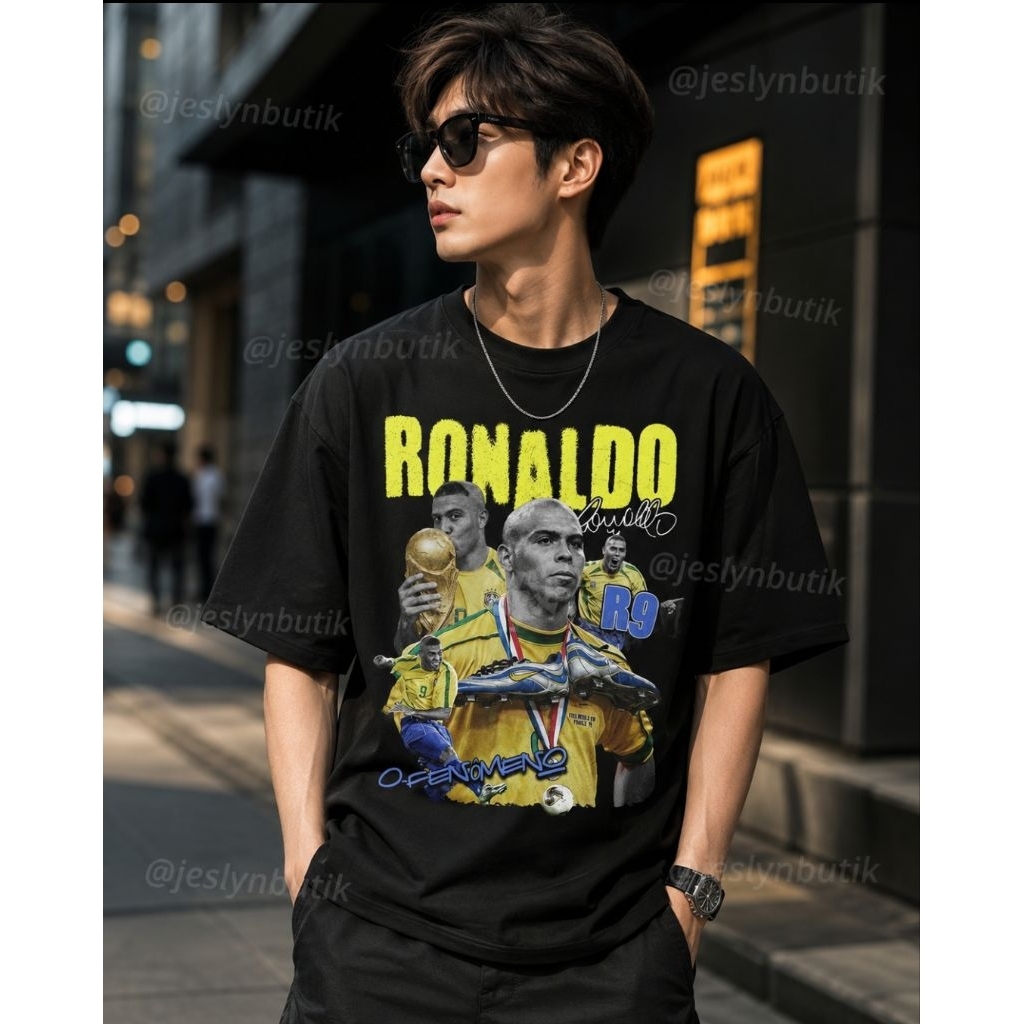 Ronaldo R9 Vintage Graphic Tee สําหรับผู้ชายและผู้หญิง Premium Streetwear Cotton Combed