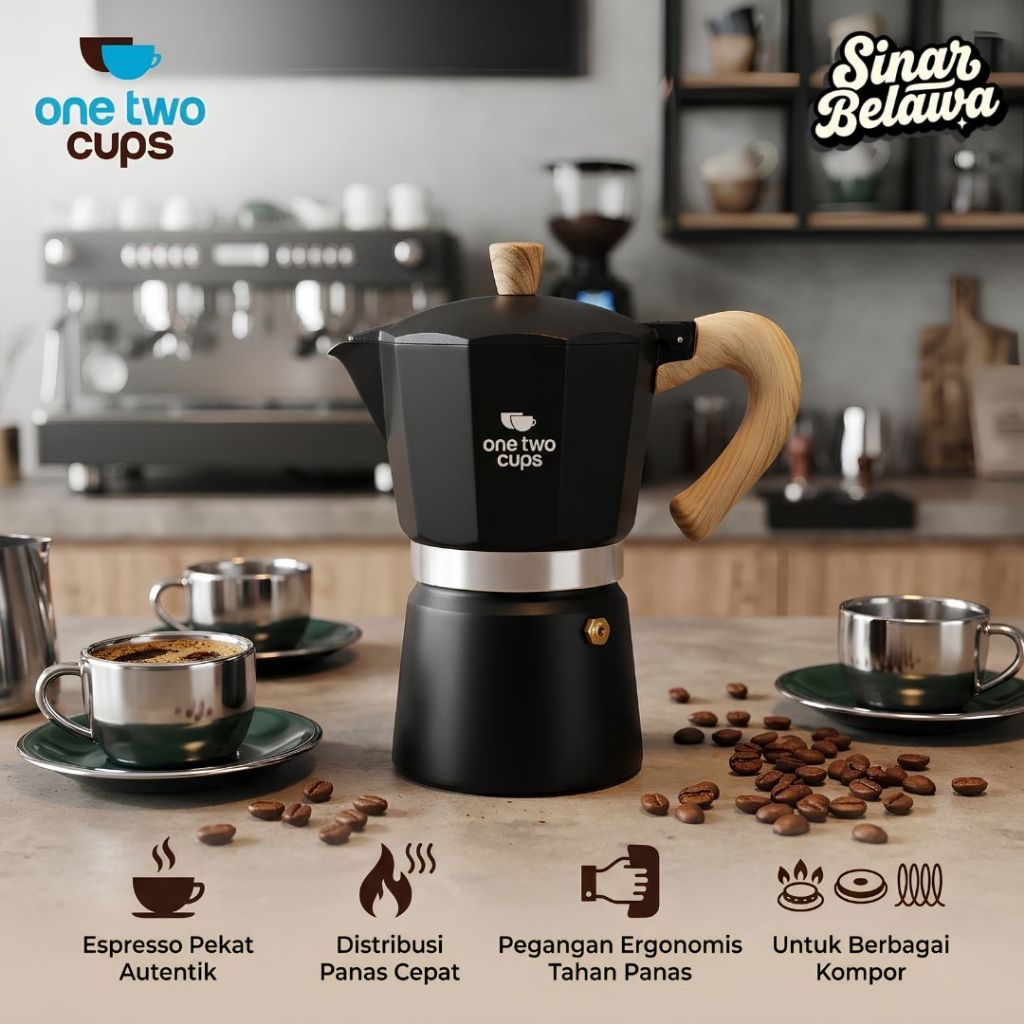 One สองถ้วย Moka Pot Espresso Maker 6 ถ้วย 300ml Stovetop Manual Brew Brew Brew Brewing เครื่องมือคว