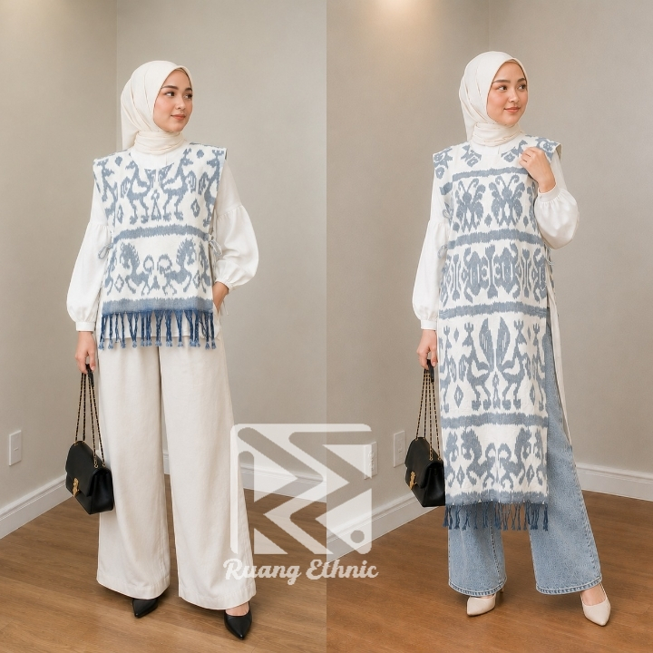 SPACE ETHNIC WOVEN VEST (สีขาว ETHNIC SUMBA) - WOVEN VEST - ผู้หญิง WOVEN OUTER