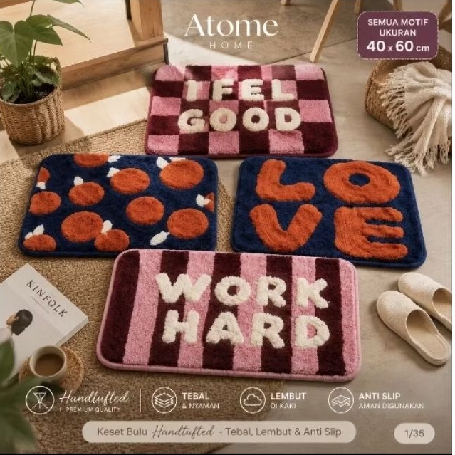 Atome Home Aesthetic Fur พรมเช็ดเท้า พรมเช็ดเท้ากันลื่นหนานุ่ม 40x60 ซม.