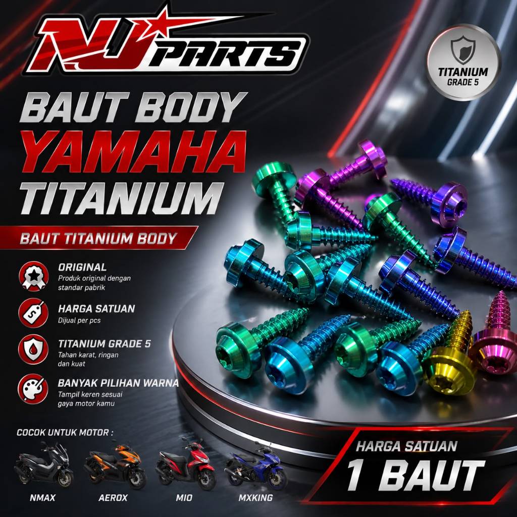 NJPARTS ORIGINAL YAMAHA TITANIUM BODY BOLT ราคาต่อหน่วย BODY SCREW BOLT สําหรับ MIO, MX KING, NMAX, 
