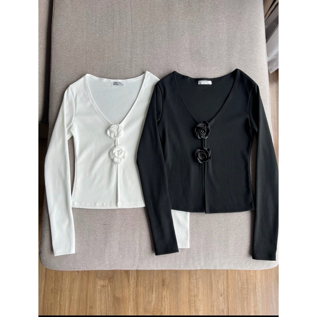 BYKIM TOP PREMIUM LONG-SLEEVED V-NECK TOP