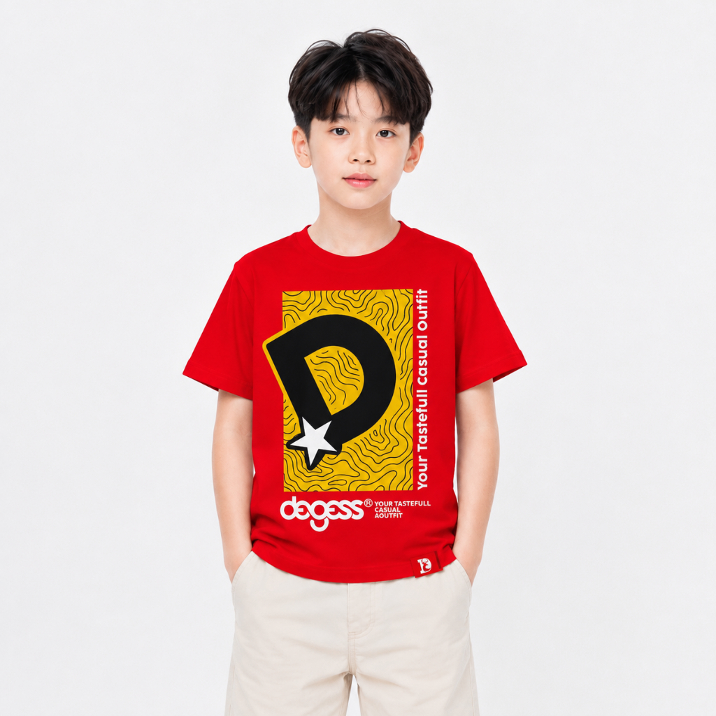 DeGess Kids T-Shirt 1-13 Years D Red - Cotton Combed 24s