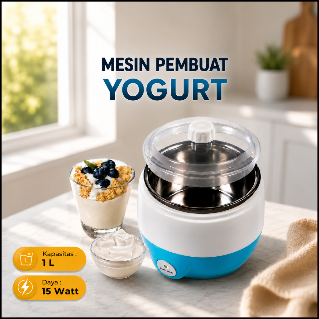 MESIN ELECTRIC YOGURT MAKER MACHINE 1 L 15 วัตต์แบบพกพาสแตนเลส YOGURT MAKER