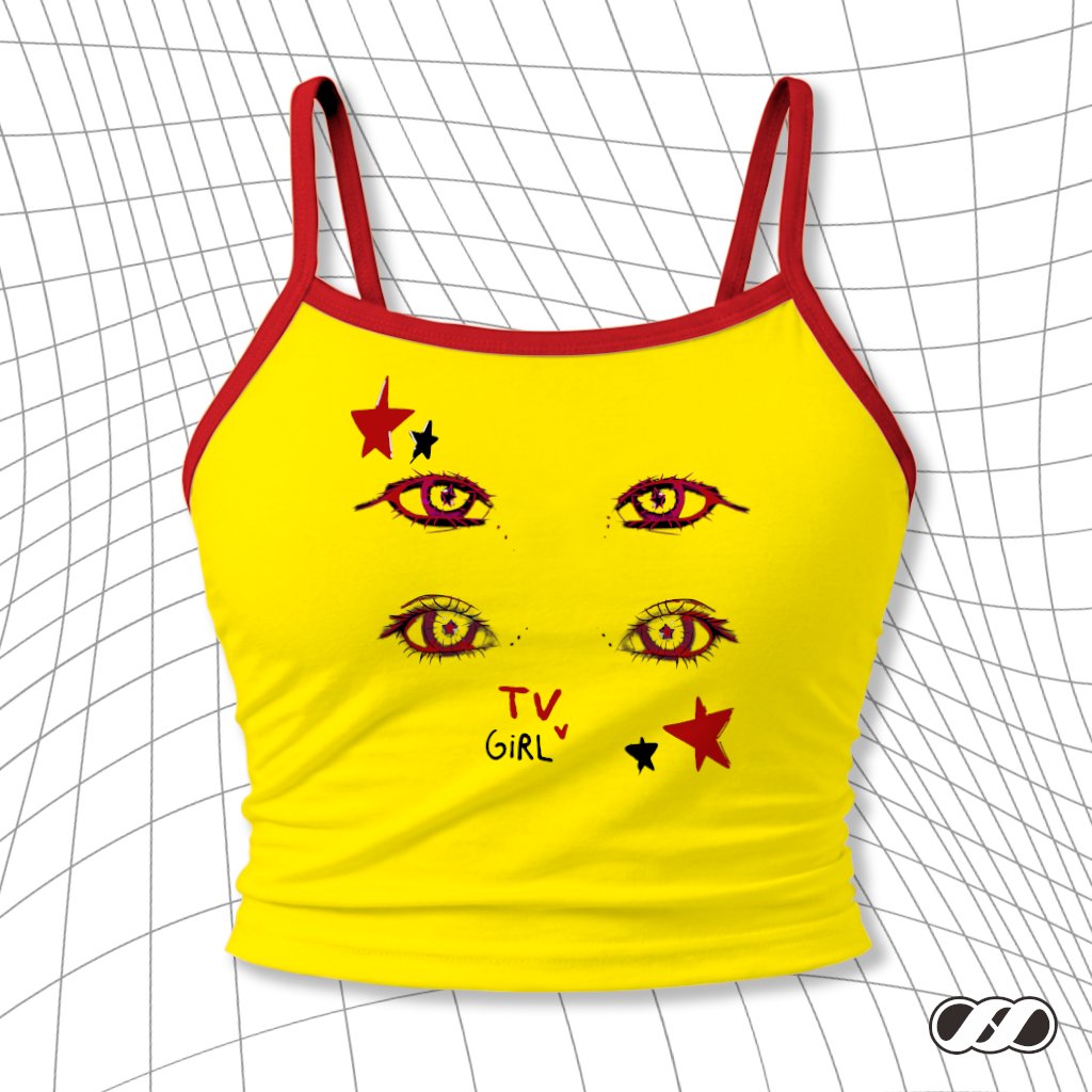 TV Girl Daily Tanktop - Womens Crop Strap Tanktop TV GIRL Y2K Style โพลีเอสเตอร์ถักคู่นุ่ม