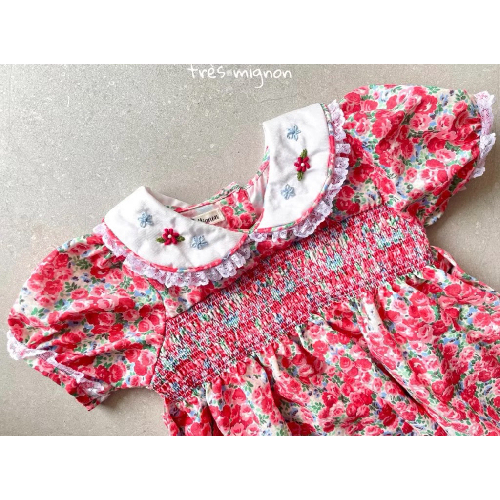 KATUN Tres Mignon Smock Dress for Girls with motif ลายดอกไม้ เนื้อผ้าฝ้าย อายุ 1-10 ปี Rose Dress
