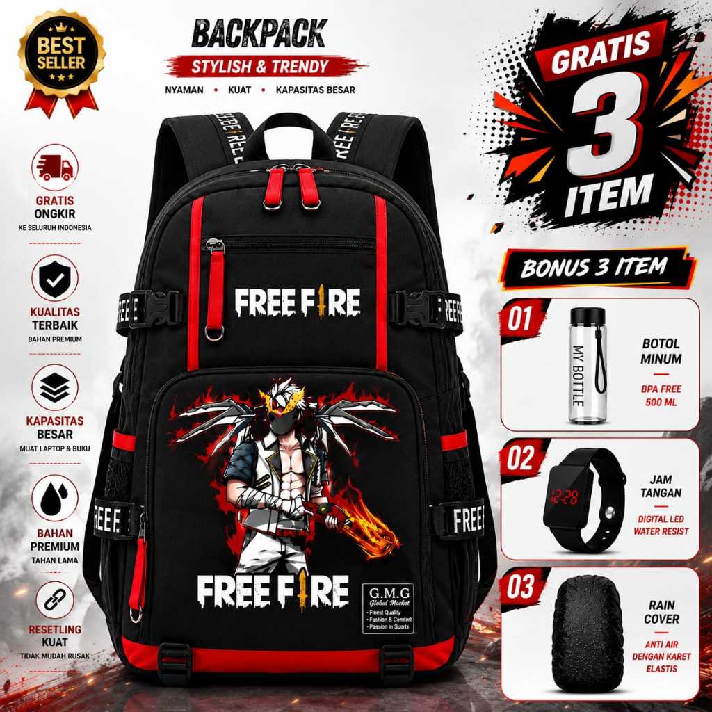 SS - BOYS SCHOOL กระเป๋าสําหรับส่วนประกอบ SCHOOL, MIDDLE SCHOOL, สูง / FREEFIRE GAMING กระเป๋าเป้สะพ
