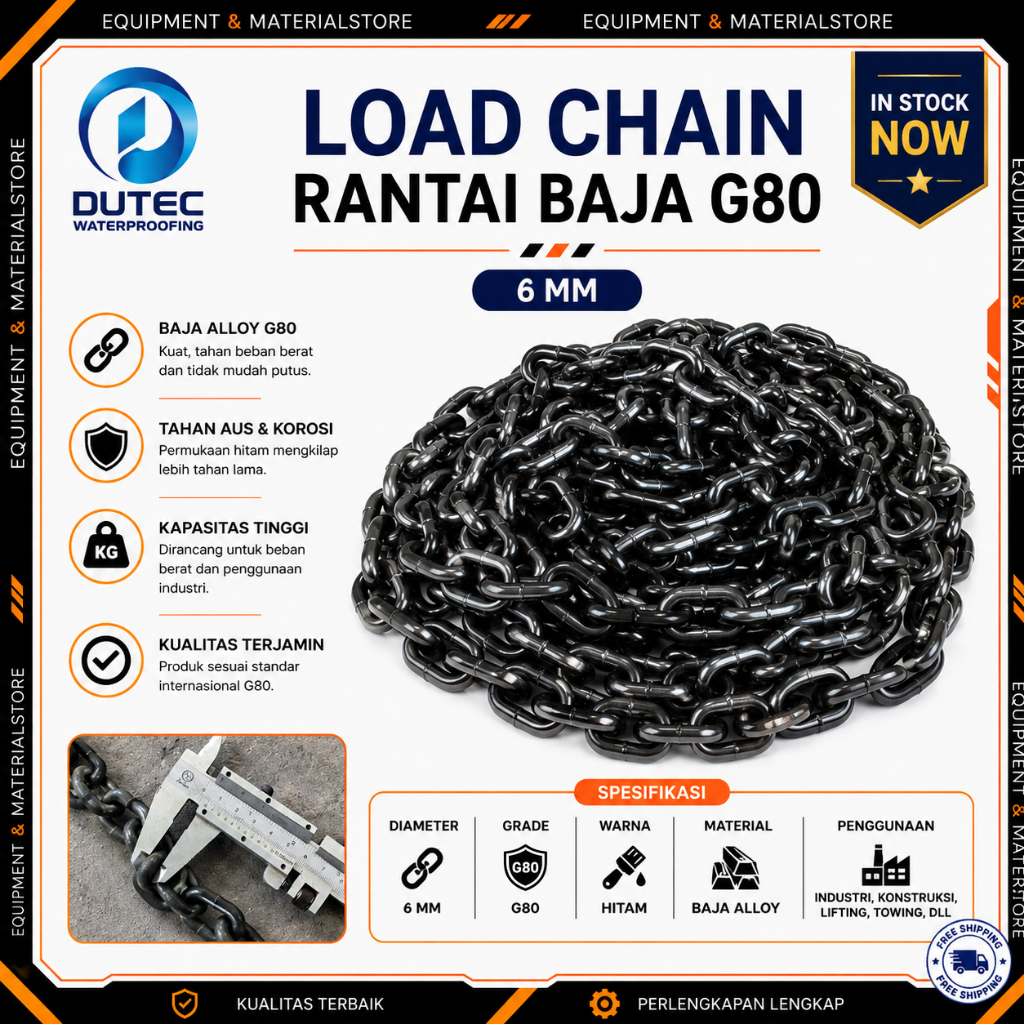 โซ่โหลด / โซ่เหล็ก G80 6 มม. ต่อมิเตอร์ที่แข็งแกร่ง