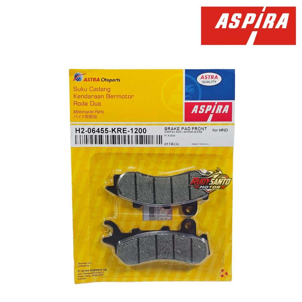 ผ้าเบรค H2-06455-KRE-1200 Aspira Original Diskpad Dispad DIscpad PCX(2017) (FR), ADV (FR)