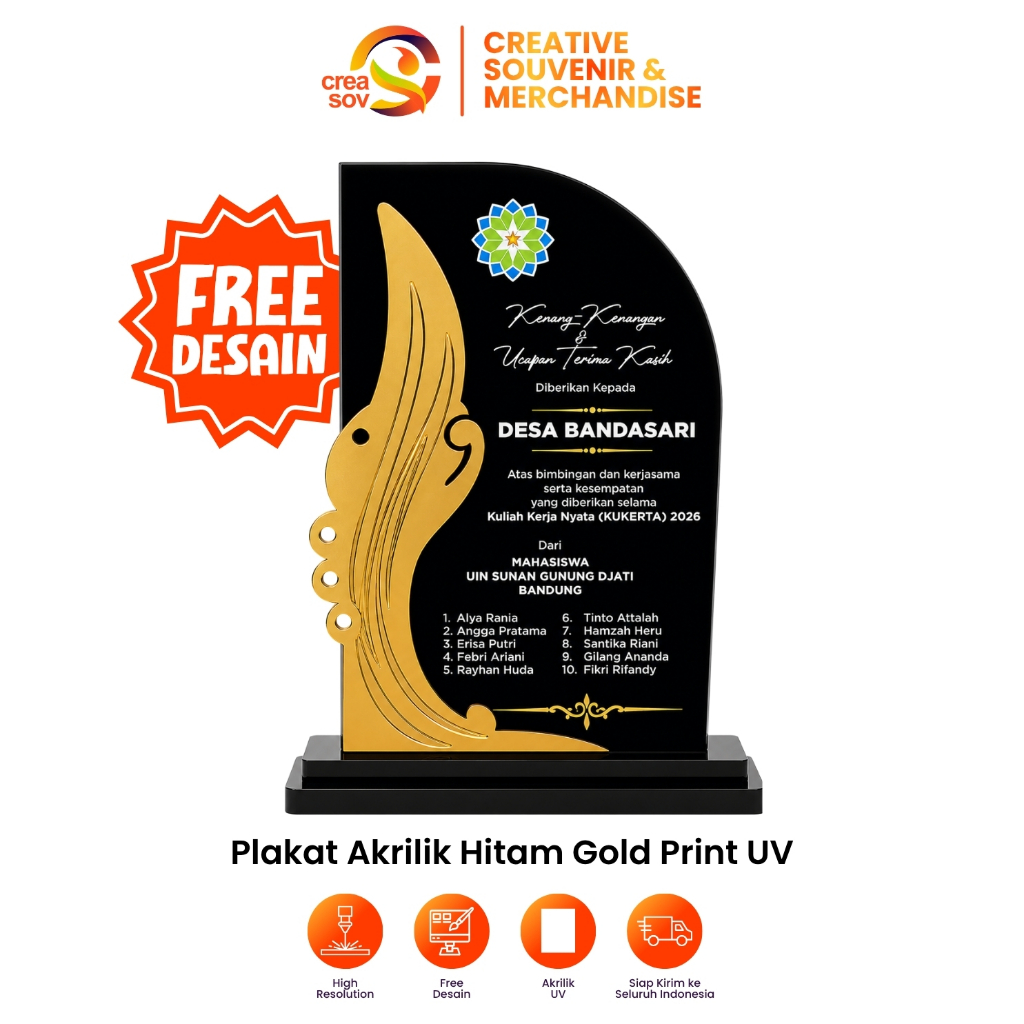Creasov - Black Gold UV Acrylic Plaque Award Plaque Graduation Plaque, KKN, Premium Internship
