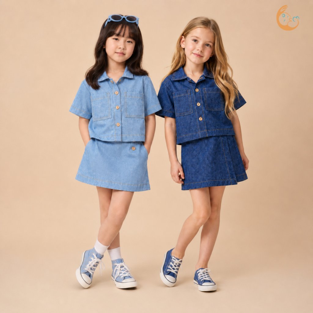 KEMEJA Halomam - Dylan Denim (เสื้อสําหรับเด็กอายุ 6 เดือน - 5 ปี)