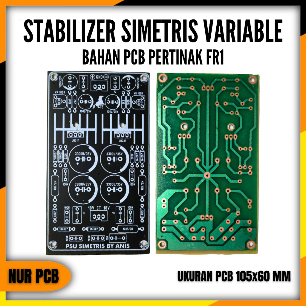 PCB PSU สมมาตร Variable LM317 LM337 ปรับได้ 10.5x6 ซม. PSU-008